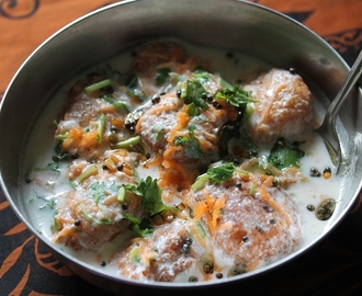 South Indian Thair Vadai (Vada) / Curd Vadai / Dahi Vadai / Urad Dal Fritters Soaked in Spiced Yogurt Sauce