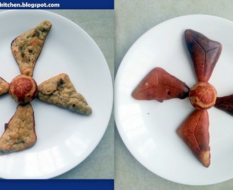 Triangular wheat and banana pancake (aebelskiver or appe)