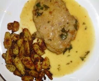 Veal Escalopes in a Lemon and Basil Sauce with Sautéed Potatoes Recipe
