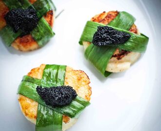 Scallops with Ramps and Caviar
