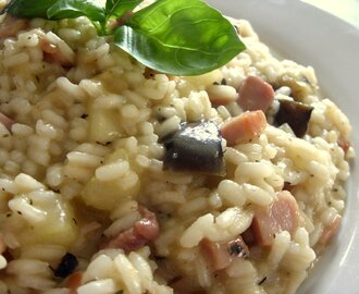 Bacon, pear & aubergine risotto - comfort food goes upmarket!