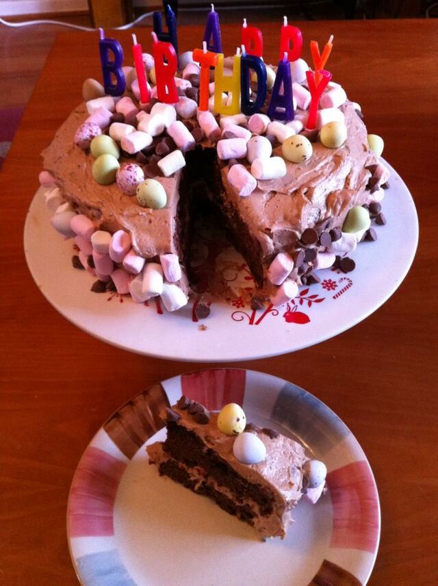 Birthday cakes- Rocky road cake and coffee and walnut.