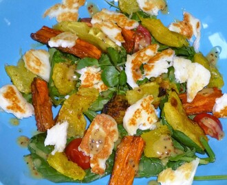 Roasted Maple Glazed Acorn Squash and Carrot Salad with Halloumi and Mustard Dressing Recipe
