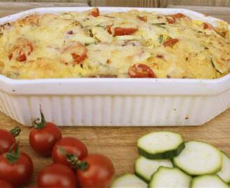 Back from our Holidays, and a Cheese, Courgette & Cherry Tomato Bread & Butter Pudding