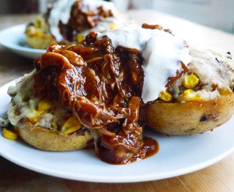 Mexican Jacket Potatoes with BBQ Pulled Chicken