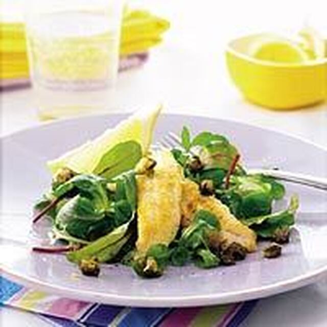 Salade met sliptong en gefrituurde kappertjes