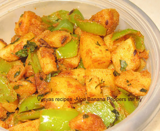 Potato Banana Peppers stir fry - Aloo Mirchi ki subzi - Aloo bajji mirapakaya koora