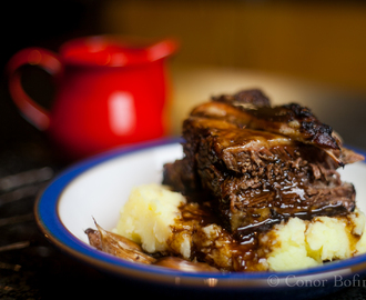 Economic warning  –  DO NOT cook beef short ribs on a bed of garlic served with red wine reduction and celeriac mash.