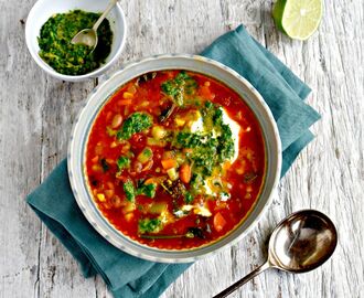 Mexican (Very) Vegetable and Bean Soup with Jalapeño-Herb Topping