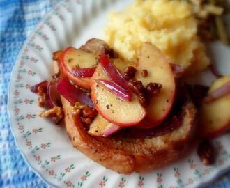 Pork Chops with an Apple, Red Onion & Walnut Sauce