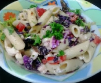 Pasta salad |Tasty Italian market pasta salad |purple cabbage penne pasta salad with walnuts