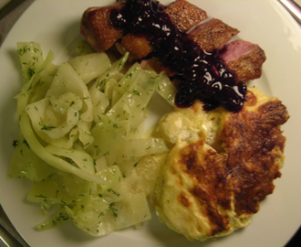 D is for... Duck breasts with damson sauce and dutch cabbage with dill.