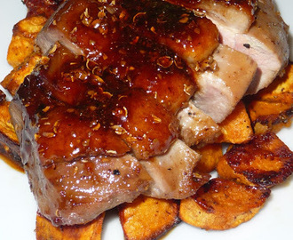 Spiced honey duck with caramelised sweet potatoes
