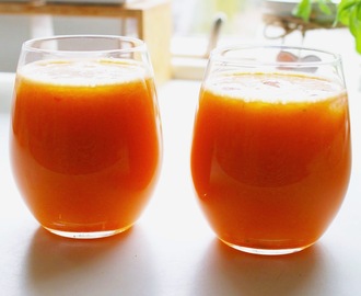 Lækker friskpresset juice på frugter og grøntsager