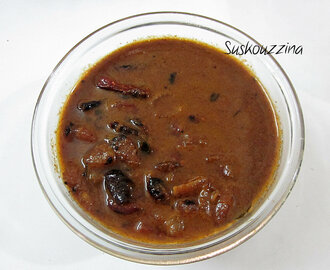 Small onion in roasted coconut and tangy tamarind gravy (Ulli Theeyal)