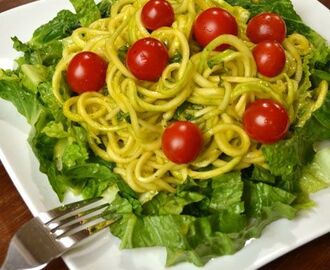Espaguetis de Zucchini con Salsa Cremosa de Ajo (Receta SCD, GFCFSF, Vegana, RAW)