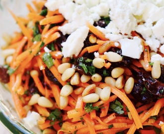 Carrot Salad with Raisins, Pine nuts and Feta