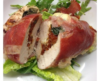 Parma Ham Wrapped Chicken with Mozzarella, Basil and Sundried Tomato's
