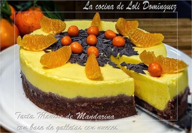 Tarta Mousse de Mandarina con base de galletas con nueces