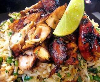 Lemon and lime chicken with coriander-fried rice