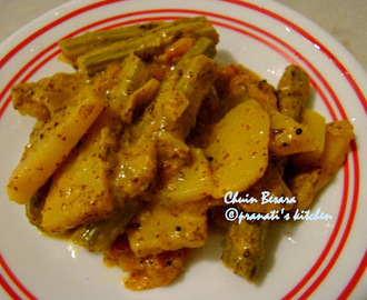Chhuin allu Besara (Drumstick & potato sukhi bhaji with mustard paste)