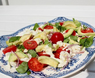 Verandalunsj: Salat med tomater, avokado og mozzarella
