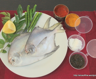 Pomfret Fish Curry – Flavours of Konkan & a Bengali Bhaja with spring onions and potatoes