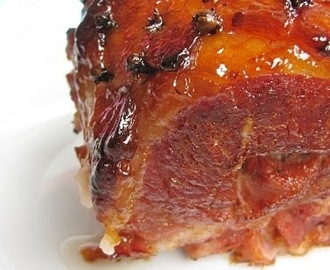 Ham cooked in cider then baked in honey and apple glaze...