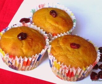 Fat Free Eggless Mango-Cranberry Muffins