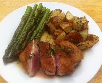 pan roasted duck in a honey and thyme sauce.