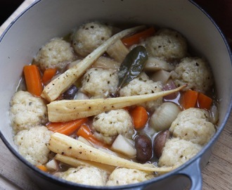 Root Vegetable Casserole with Chive Dumplings