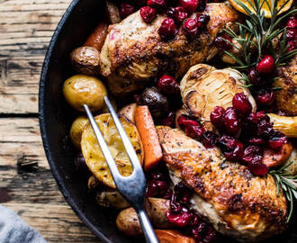 Skillet Cranberry Roasted Chicken and Potatoes.