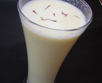 Kesar badam milk / Almond saffron milk.