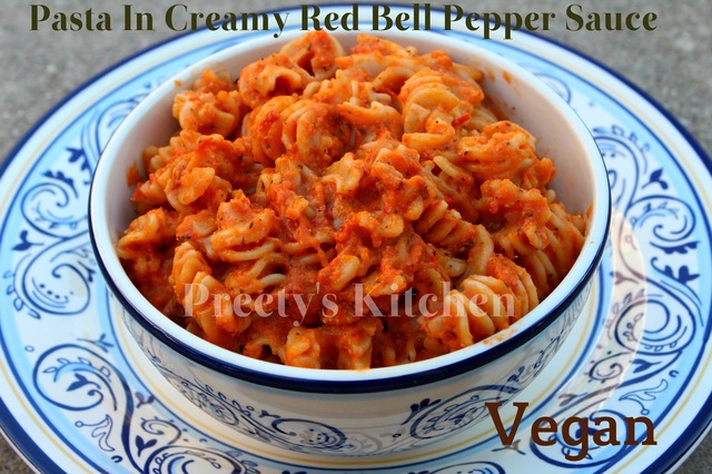Pasta In Creamy Red Bell Pepper Sauce/ Vegan Recipe (Step By Step Pictures)