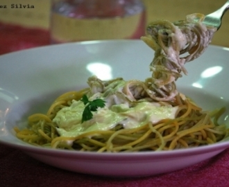 Espaguetis de verdures amb crema de Mascarpone al brandi