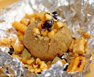 Vegetarisk grillmat #5: Bakt potet med mais og sprøstekt sopp