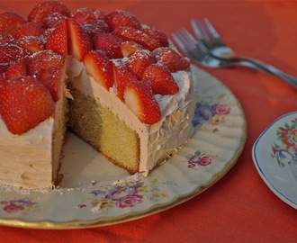 Simple vanilla cake with strawberry meringue buttercream