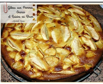 Gâteau aux pommes, ananas et raisins au Rhum