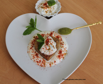 Kidney Bean cutlets dipped in Yogurt and Mint topped with Zhoug