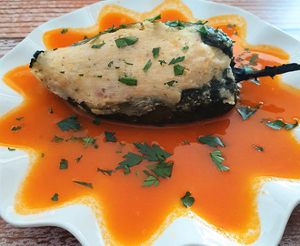 Tamale stuffed poblano peppers with chicken