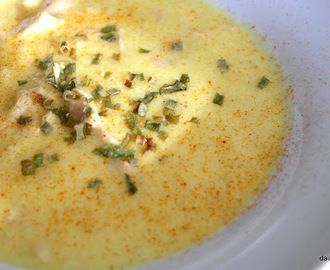Κοτόσουπα αυγολέμονο, με φλοιό λεμονιού και κουρκουμά.