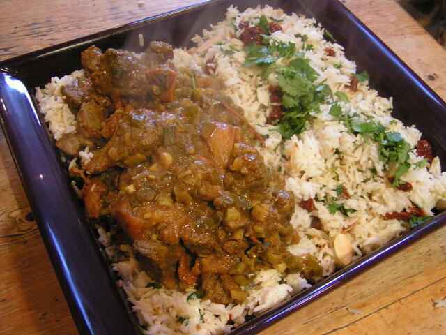 Saved from disaster! Lamb curry with coconut rice