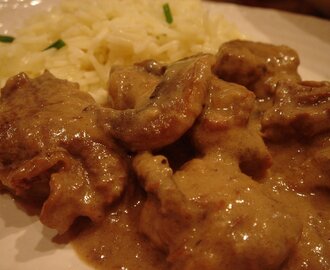 Slow Cooked Beef Stroganoff with Pilaff Rice