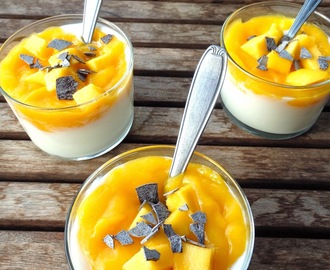 Mousse de iogurt amb crema de mango - Mousse de yogurt con crema de mango