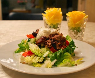 Sprøde pitabrød med langtidsstegt lam og græsk salat med bagte tomater