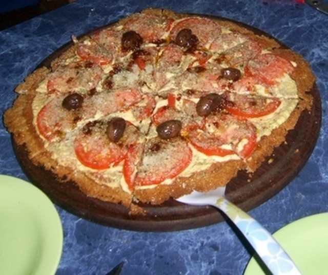 Pizza de cebada, con queso de choclo