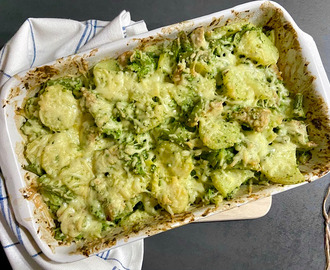 Ovenschotel met broccoli, sperziebonen en kalkoen