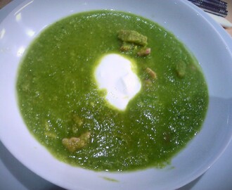 Pancetta, pea & avocado soup