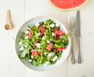 Rucola Salade met Watermeloen, Feta & Hazelnoten