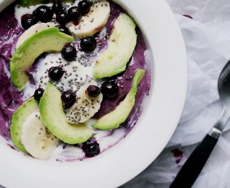 Vegan Raw Acai Blueberry Bowl with Avocado and Soygurt Swirl